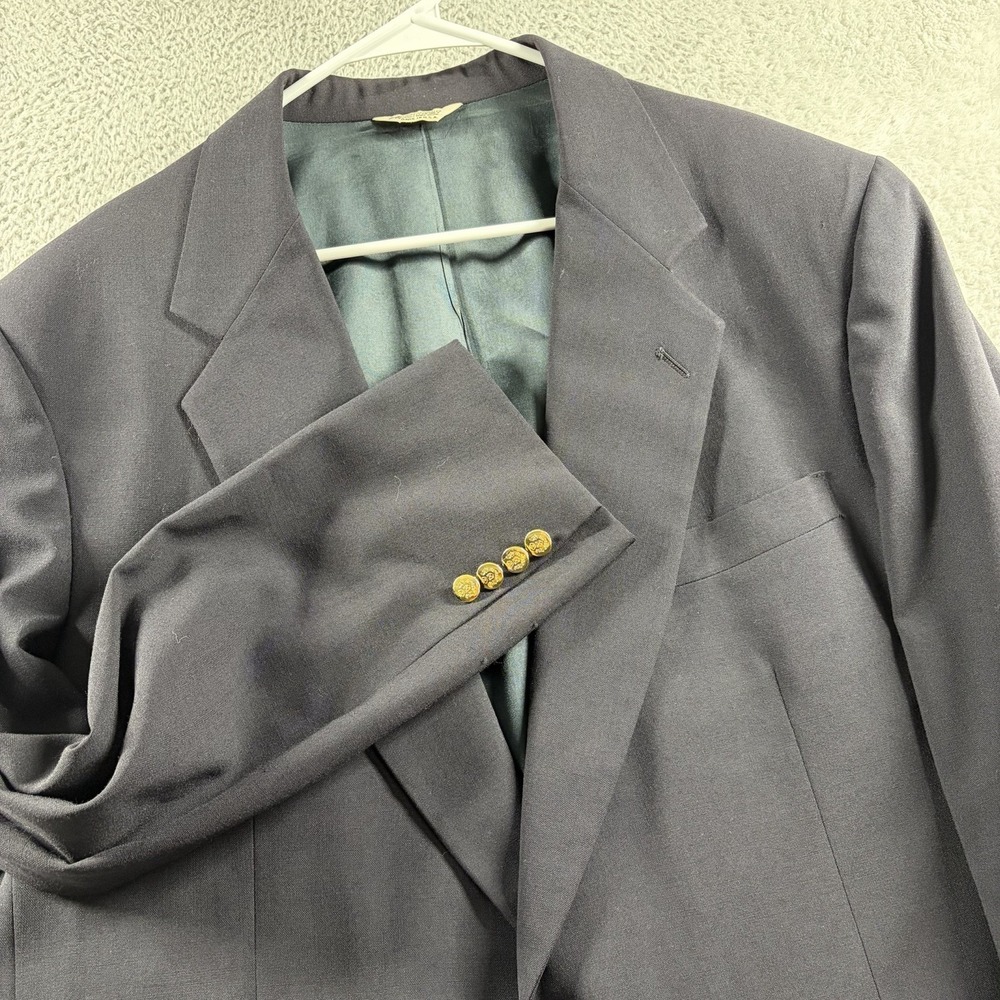 VINTAGE Christopher Hayes Blazer Jacket Mens 46R Navy Blue Gold Buttons Wool USA